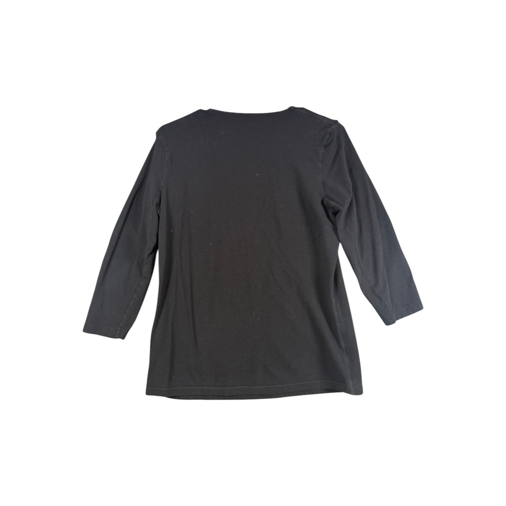 Sutton Studio Womens Black V-Neck 3/4 Sleeve Cotton Blend Knit Top Size M - Picture 3 of 3